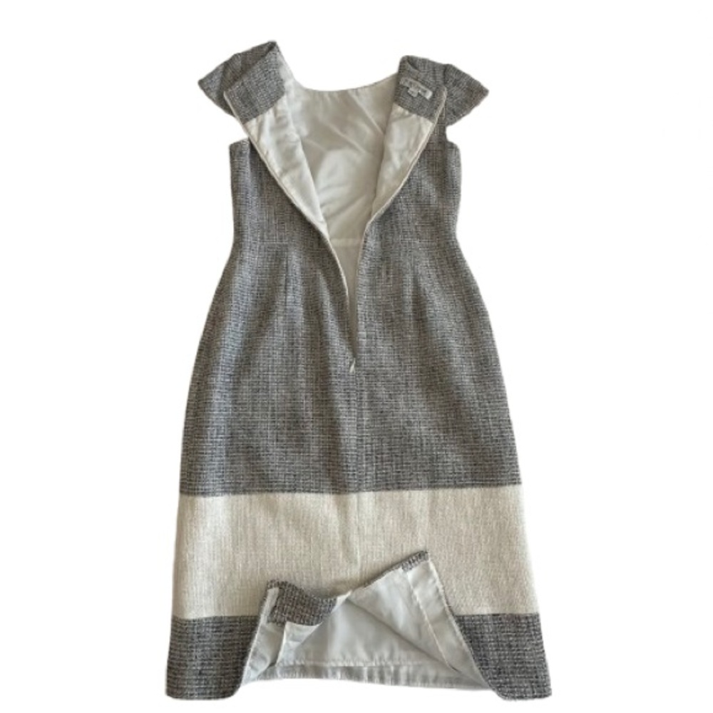 Kay Unger Chick Women's Sz.4 Gray Black & Ivory Short Sleeves Lined Midi Dress - Picture 7 of 16